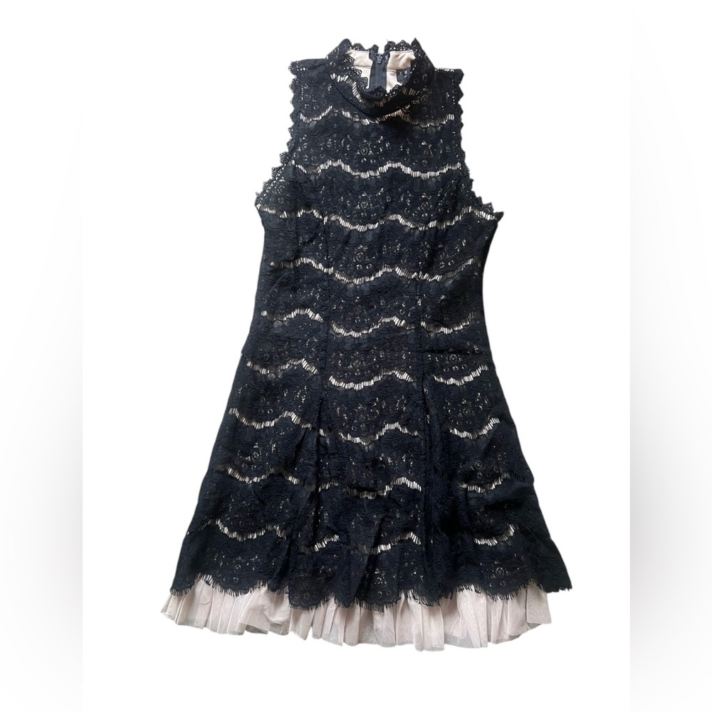 Trixxi Juniors Black Lace Tulle Trim Fit and Flare Dress | 5